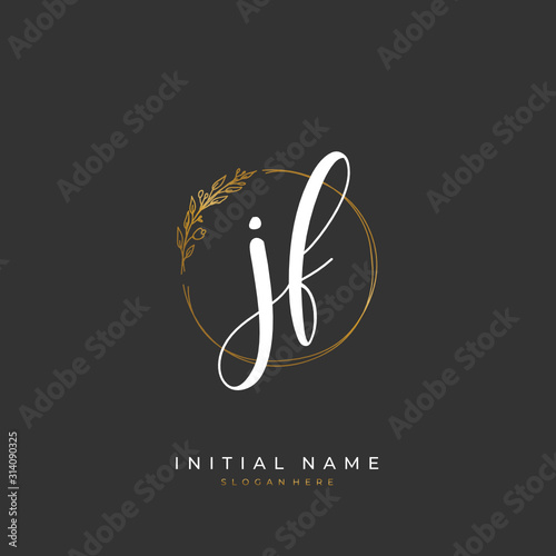 Handwritten initial letter J F JF for identity and logo. Vector logo template with handwriting and signature style.