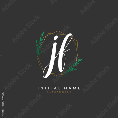 Handwritten initial letter J F JF for identity and logo. Vector logo template with handwriting and signature style.