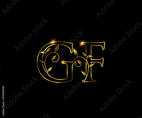 Golden G, F and GF Luxury Letter Logo Icon 