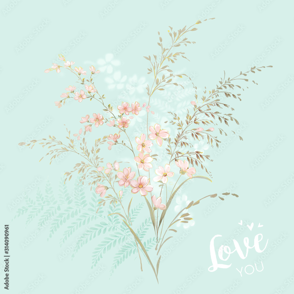Watercolor flowers set,Floral background for fashion prints. Design for textile, wallpapers, wrapping, paper. Spring flowery texture
