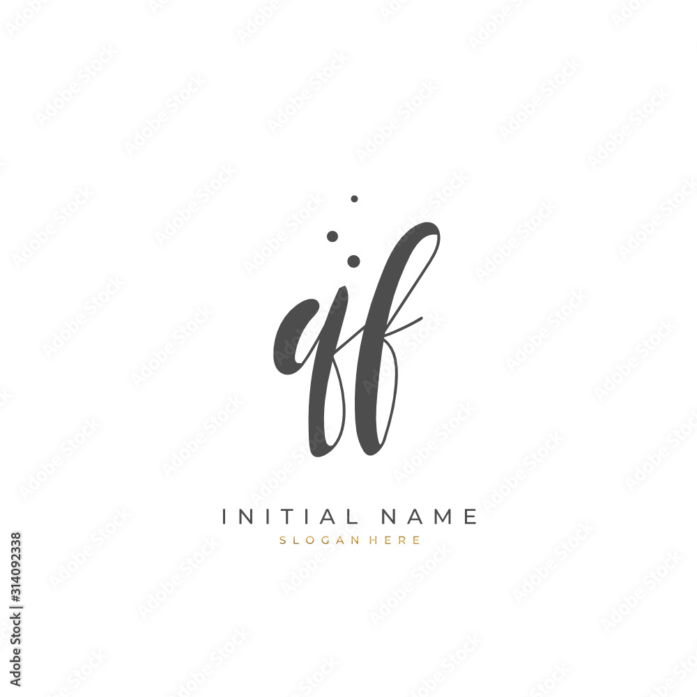 Handwritten initial letter Q F QF for identity and logo. Vector logo template with handwriting and signature style.