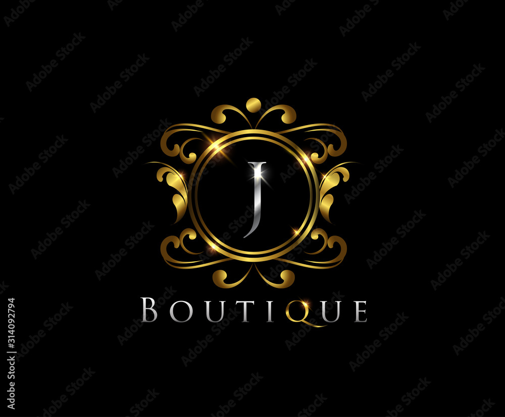 Golden J Luxury Logo Icon, Classy J Badge Letter Logo Design.