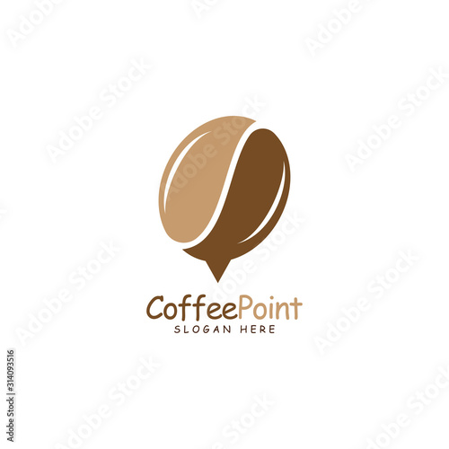 Coffee Point Logo Design with coffee bean and navigation mark