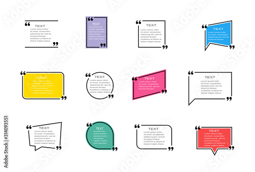 Quotation frame, large set. Empty template for information, quotation bubble, symbols. Banner illustration