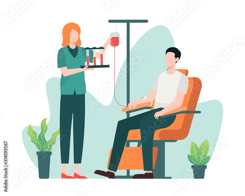Man receiving blood in hospital