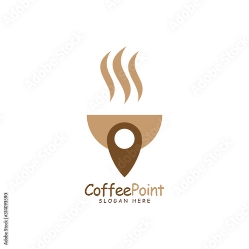 Coffee Point Logo Design with coffee bean and navigation mark