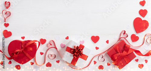 Valentine's day gift.Gift box on white wooden table