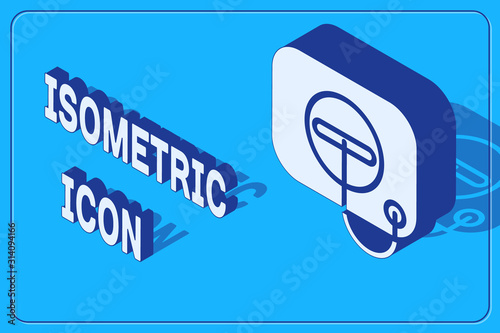 Isometric Oil filler cap opening at the gas station icon isolated on blue background. Vector Illustration