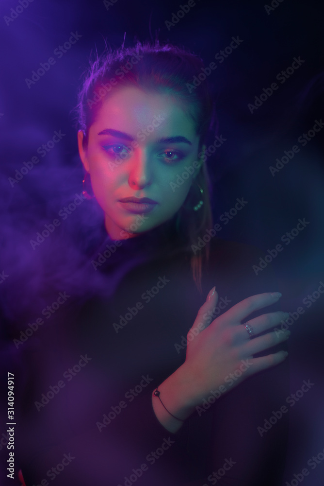 neon light and portrait of a girl. neon light and portrait of a girl.