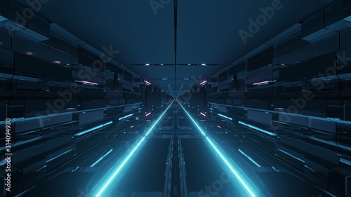 futuristic technical science-fiction tunnel corridor with endless glowing lights 3d illustration background wallpaper graphic artwork © Michael