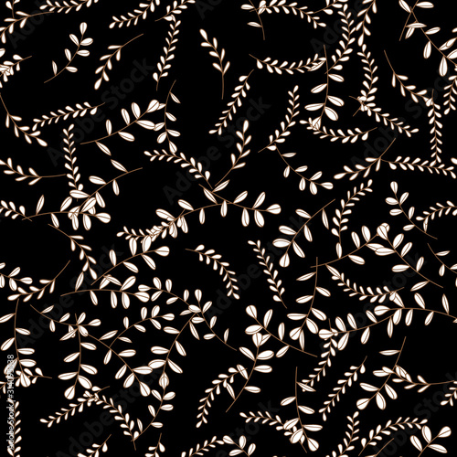 Vector Leaves branch. Field foliage seamless pattern.