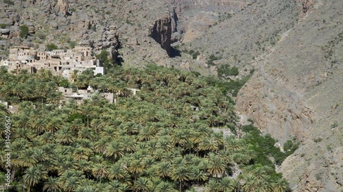 Misfat al Abriyeen near Nizwa, Oman. Panoramic View of Old Mountainous Village photo