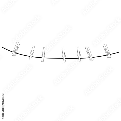 vector, isolated, sketch rope with clothespins photo
