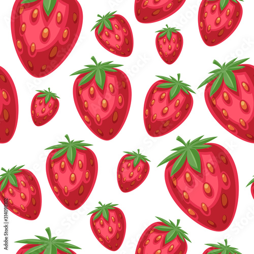 Fototapeta Naklejka Na Ścianę i Meble -  Strawberries seamless pattern. Sweet berries vector background.