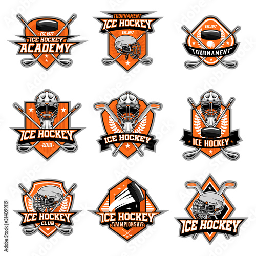 stock vector modern ice hockey emblem collection set. sports logo illustration