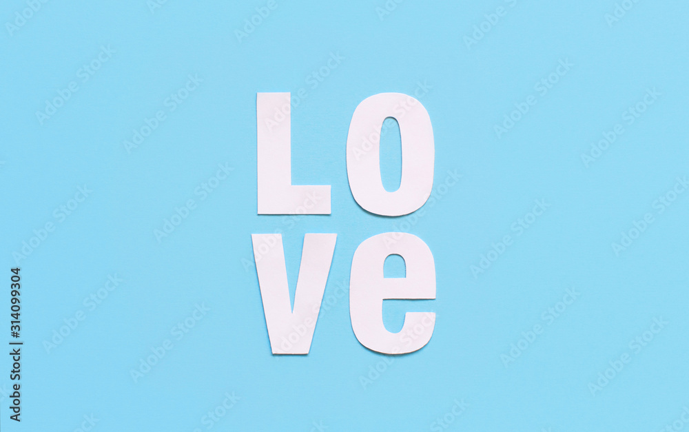 Text LOVE on a light blue background Text LOVE on a light blue background
