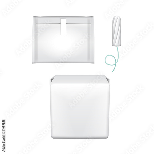 Feminine hygiene pads. Plastic pack for sanitary napkins, hygiene pad, tampon. Vector packaging on a white background. Menstruation days