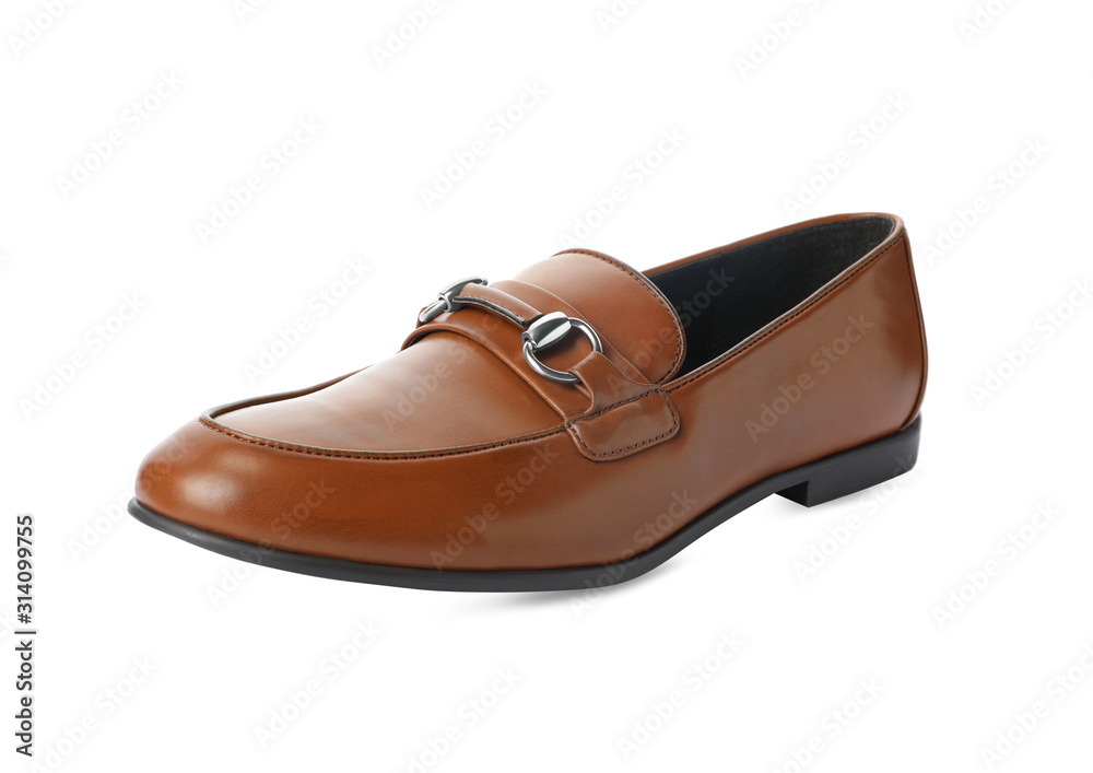 Stylish male shoe isolated on white. Trendy footwear Stylish male shoe isolated on white. Trendy footwear