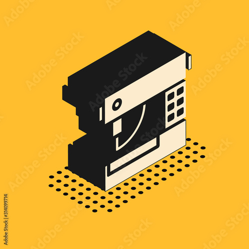 Isometric Sewing machine icon isolated on yellow background. Vector Illustration