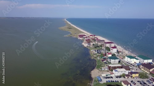 Curortnoe sea spit resort in Odessa region in Ukraine. Aerial view of beach and sea. photo