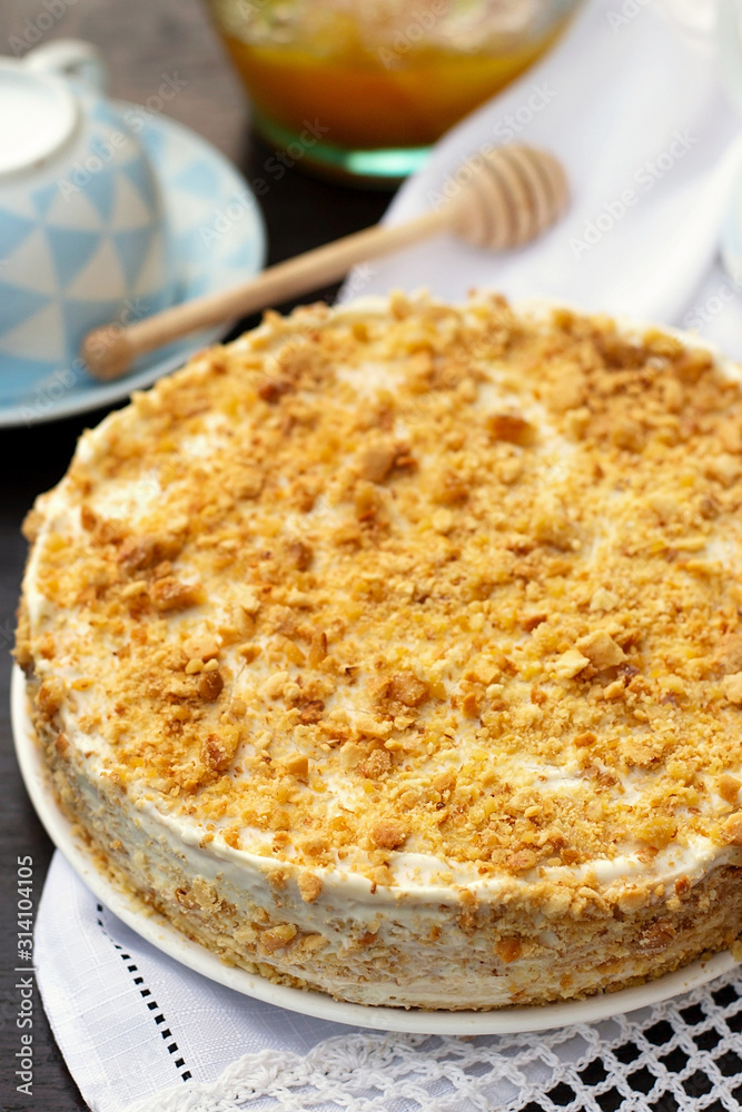 Russian traditional layered honey cake Medovik Russian traditional layered honey cake Medovik