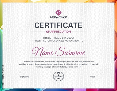 Creative certificate template with luxury and modern pattern,diploma,Vector illustration
