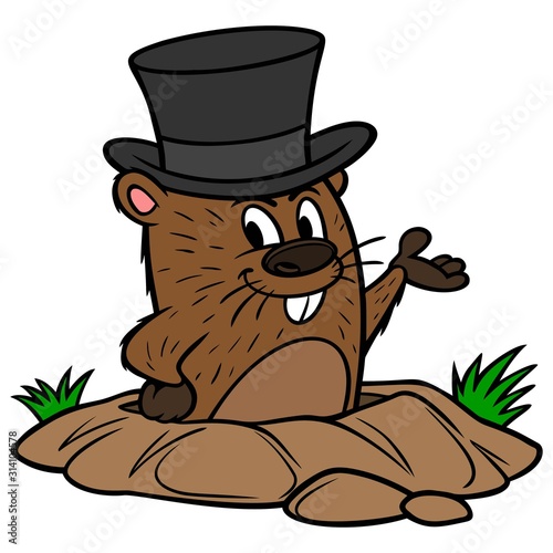 Groundhog with a Hat - A cartoon illustration of a cute Groundhog with a Hat.