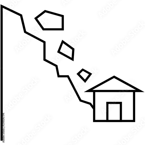 Falling Rocks Accident Concept, Land Slide Vector Icon Design