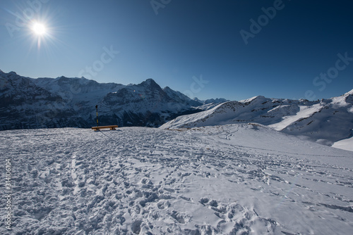 winter landscape in switzerland, between Grindelwald first and lake bachalp. photo