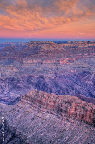 Sunrise from Lipan Overlook with view of Colorado River, South Rim, Grand Canyon National Park, Arizona, USA