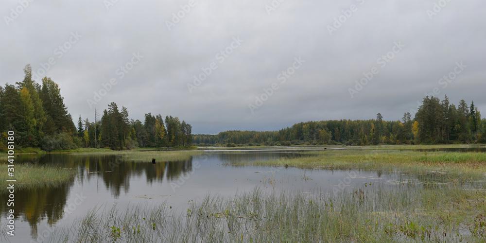 Autumn fishing on the Rybinsk Reservoir, beautiful panorama. Autumn fishing on the Rybinsk Reservoir, beautiful panorama.