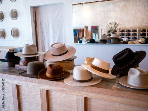 Fashionable hat display in retail store