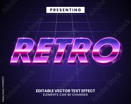 3d metal Retrowave futuristic editable text effect
