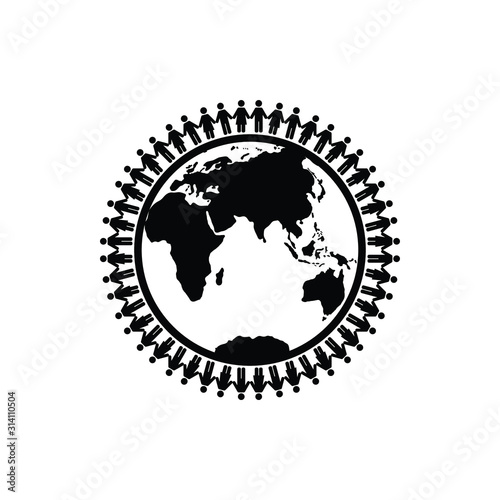 peace icon. people holding hands around the earth icon . globe icon