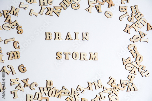 Words brain storm written on white background with the letters