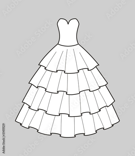 Wedding dress fashion flat illustration on the background