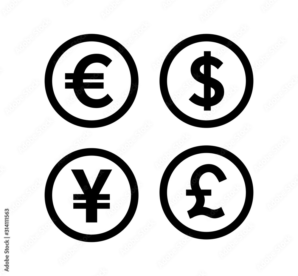 Money & Currency Icons. Euro, Dollar, Yen, Pound. Vector illustration. Money & Currency Icons. Euro, Dollar, Yen, Pound. Vector illustration.