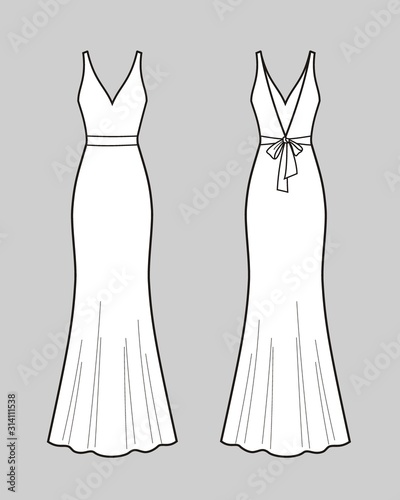 Wedding dress fashion flat illustration on the background