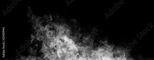 Panoramic view. Texture of burn fire explosion. Black and White flames on isolated background. Texture for banner,flyer,card . Design element.