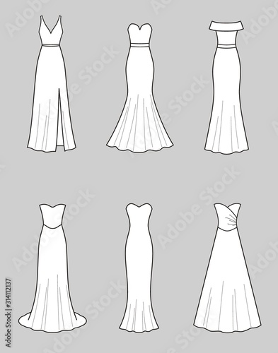 Wedding dress fashion flat illustration on the background