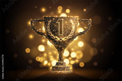 Abstract champion cup with gold light