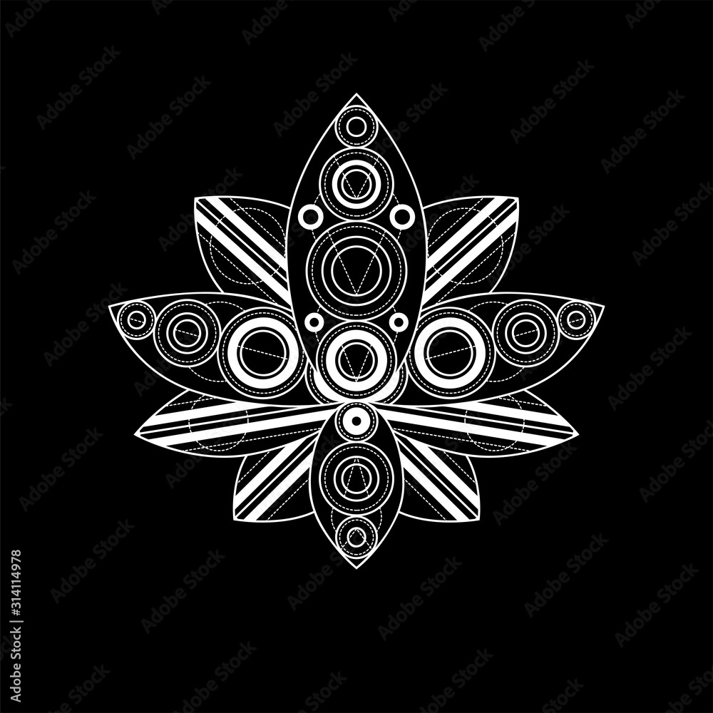 Lotus flower with geometric ornament vector linear illustration Lotus flower with geometric ornament vector linear illustration