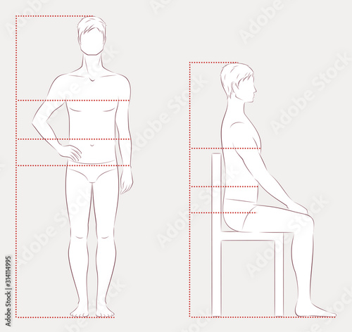 Male silhouette. Front standing and side sitting positions