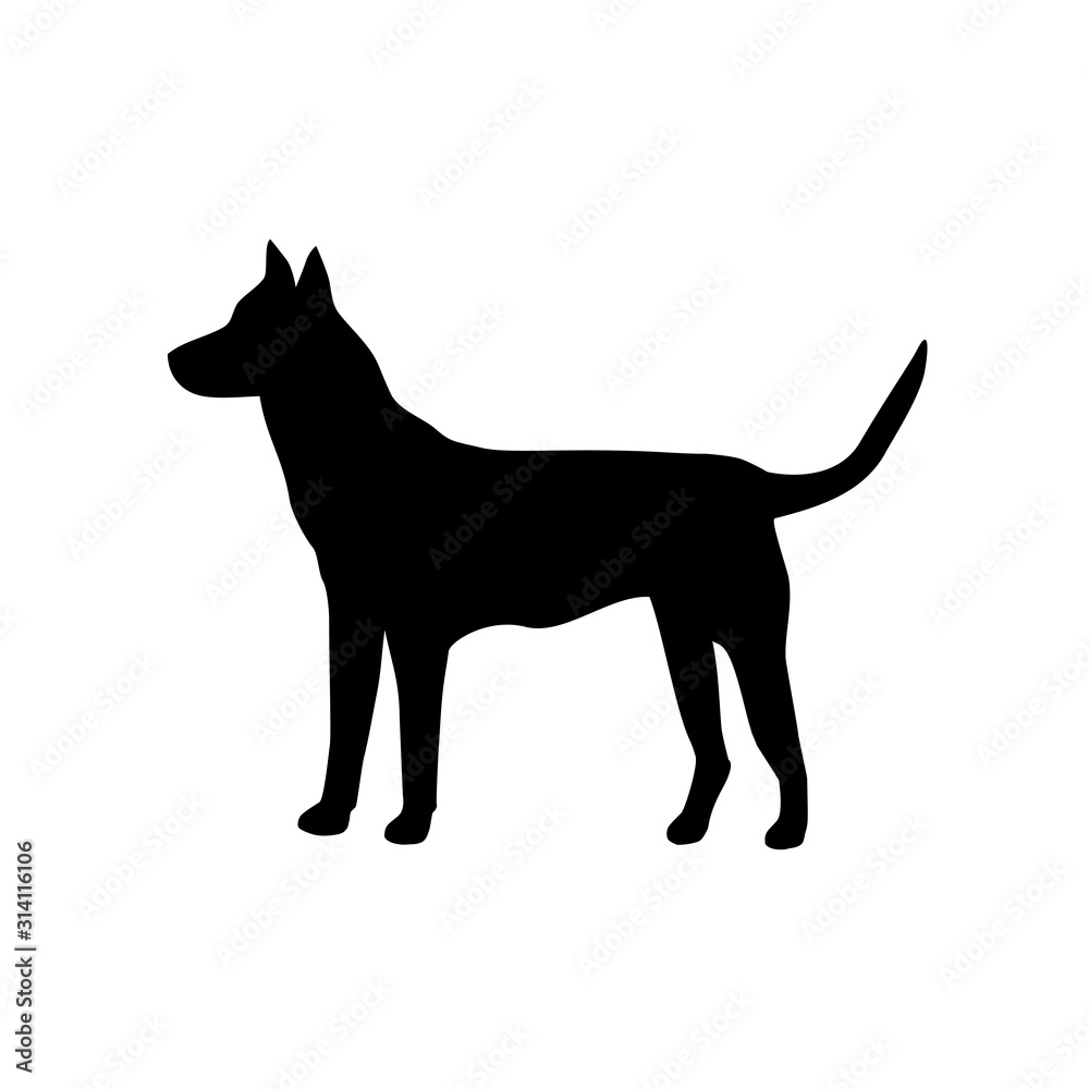 Silhouette of dog vector icon in flat style