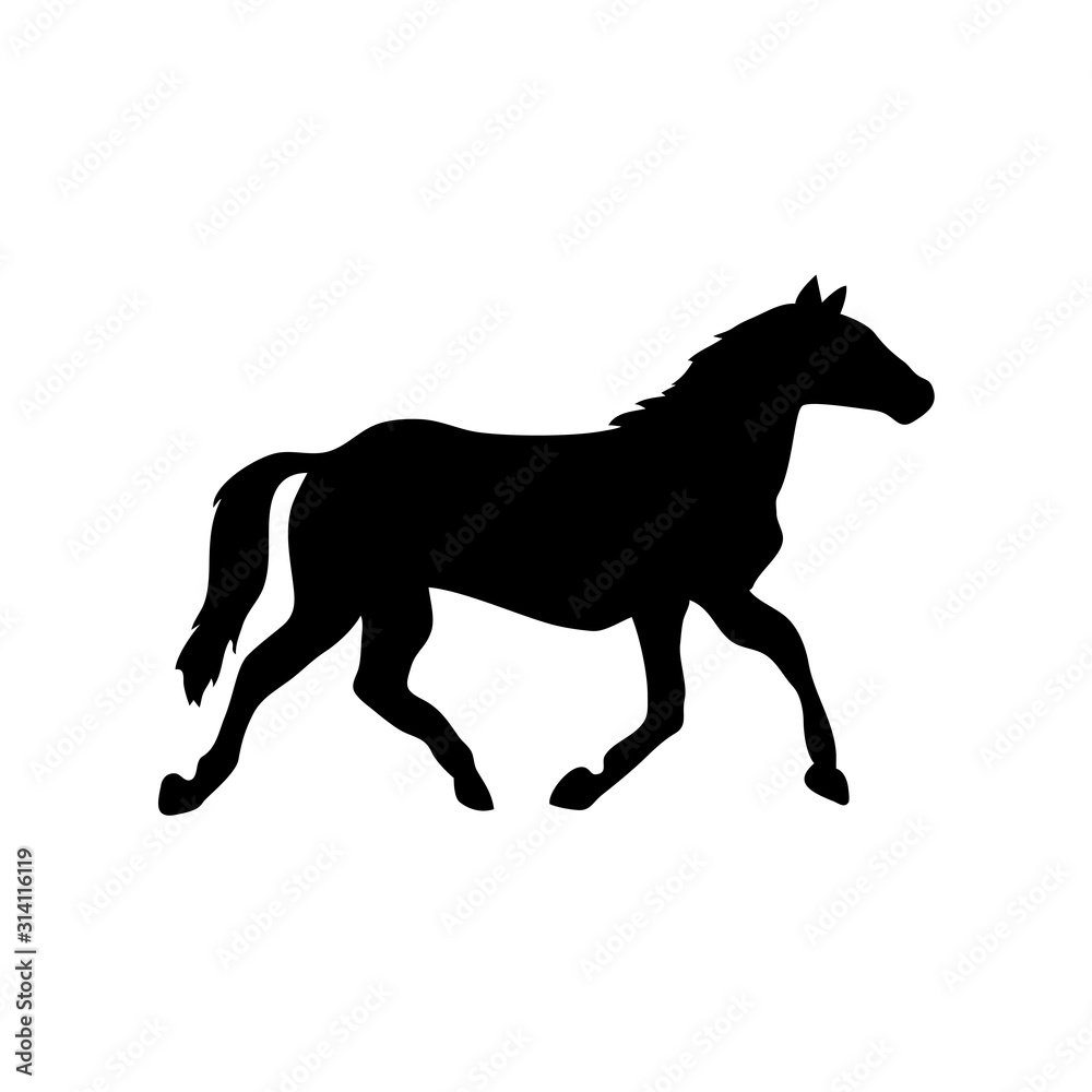 Silhouette of horse vector icon in flat style