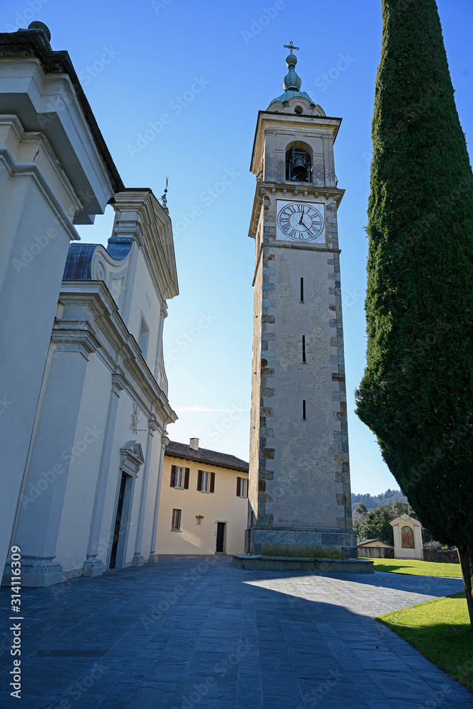 Kirchturm Sant'Abbondio, Gentilino bei Lugano, Tessin, Schweiz