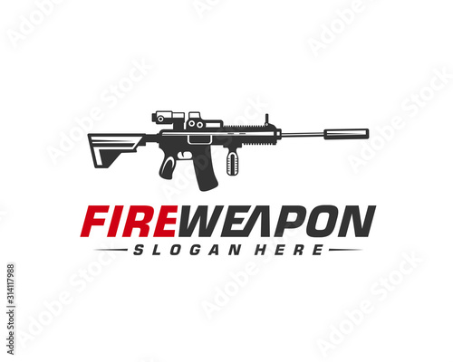 Weapon Fire logo design vector, Machine gun vector, Design Illustration