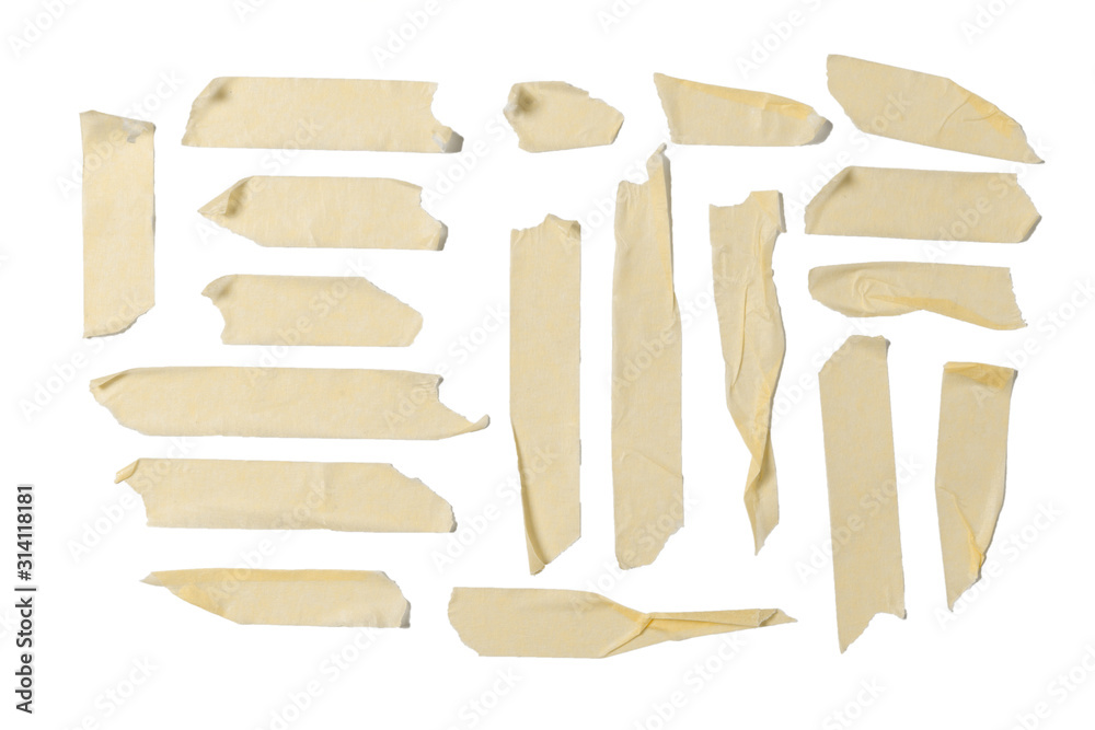© Andrii Zastrozhnov - Yellow sticky tape collection, duct strips isolated on white background.