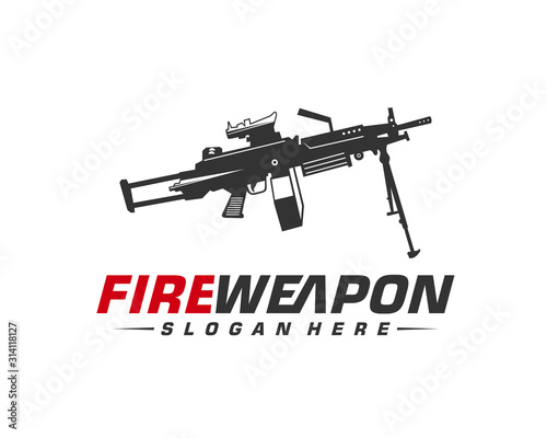 Weapon Fire logo design vector, Machine gun vector, Design Illustration