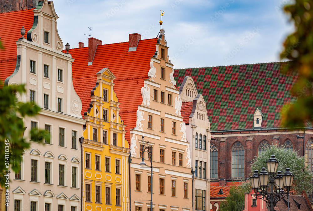 Obraz premium Wroclaw old town houses in Poland, Europe